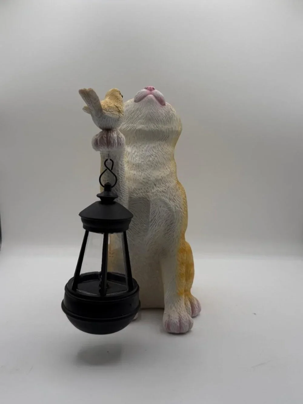 Cat Holding Lantern Garden Statue Outdoor Decor Solar Light Figurine New